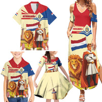Netherlands Lion and Knight Family Matching Summer Maxi Dress and Hawaiian Shirt Tulips and Windmills