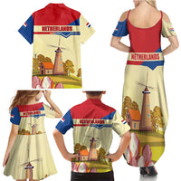Netherlands Lion and Knight Family Matching Summer Maxi Dress and Hawaiian Shirt Tulips and Windmills
