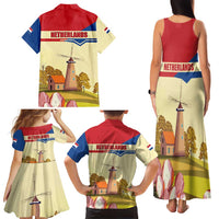 Netherlands Lion and Knight Family Matching Tank Maxi Dress and Hawaiian Shirt Tulips and Windmills