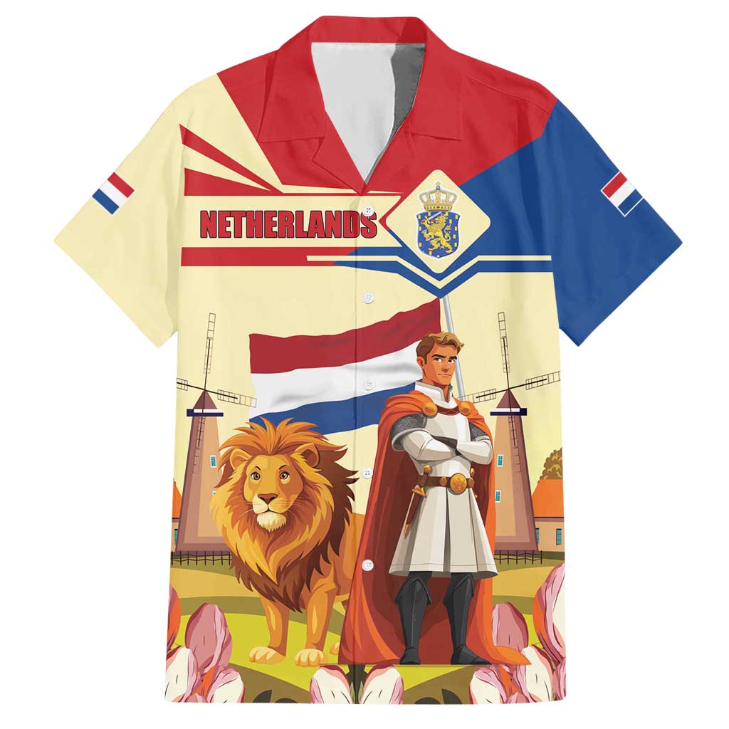Netherlands Lion and Knight Hawaiian Shirt Tulips and Windmills