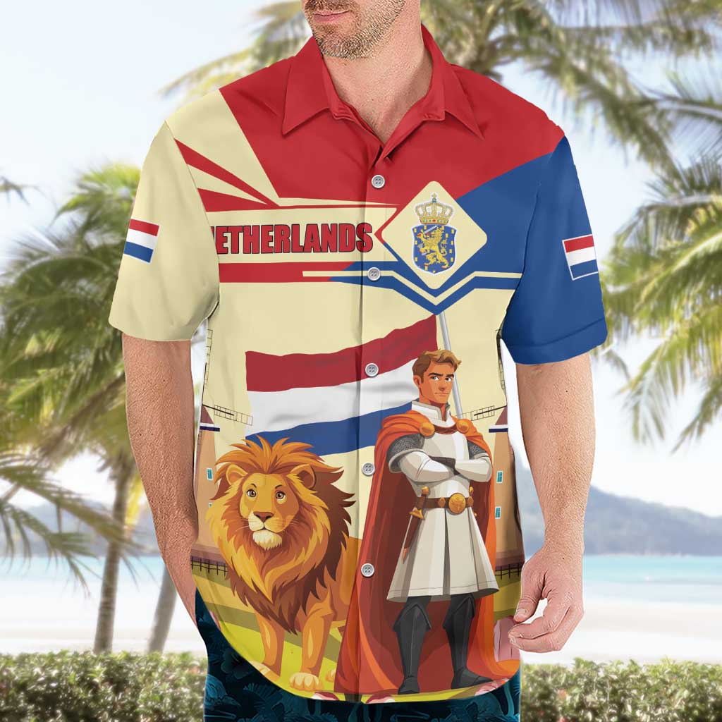 Netherlands Lion and Knight Hawaiian Shirt Tulips and Windmills
