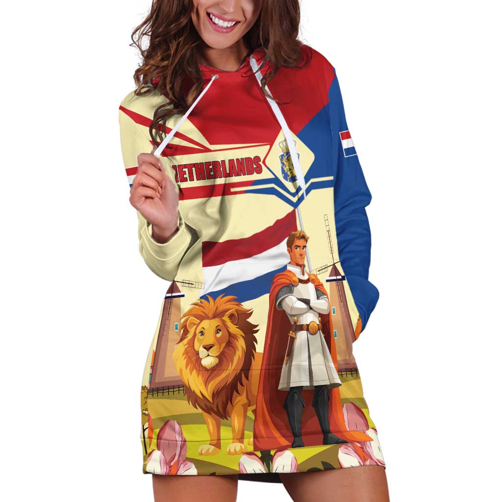 Netherlands Lion and Knight Hoodie Dress Tulips and Windmills