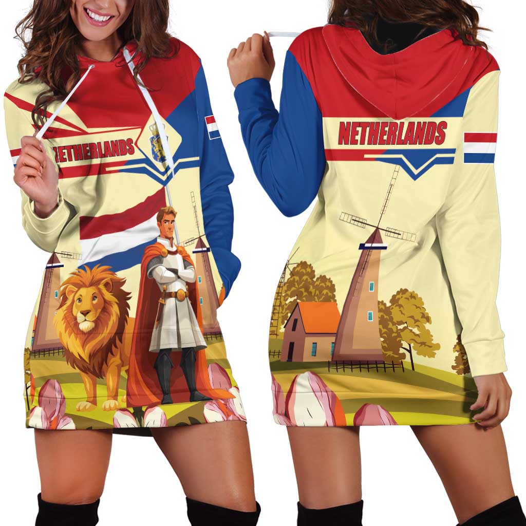 Netherlands Lion and Knight Hoodie Dress Tulips and Windmills