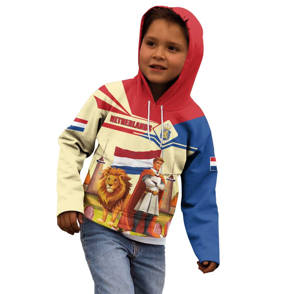 Netherlands Lion and Knight Kid Hoodie Tulips and Windmills