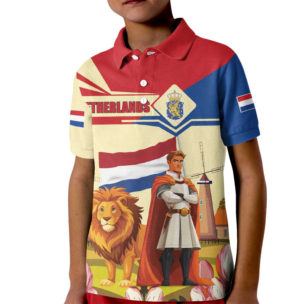 Netherlands Lion and Knight Kid Polo Shirt Tulips and Windmills