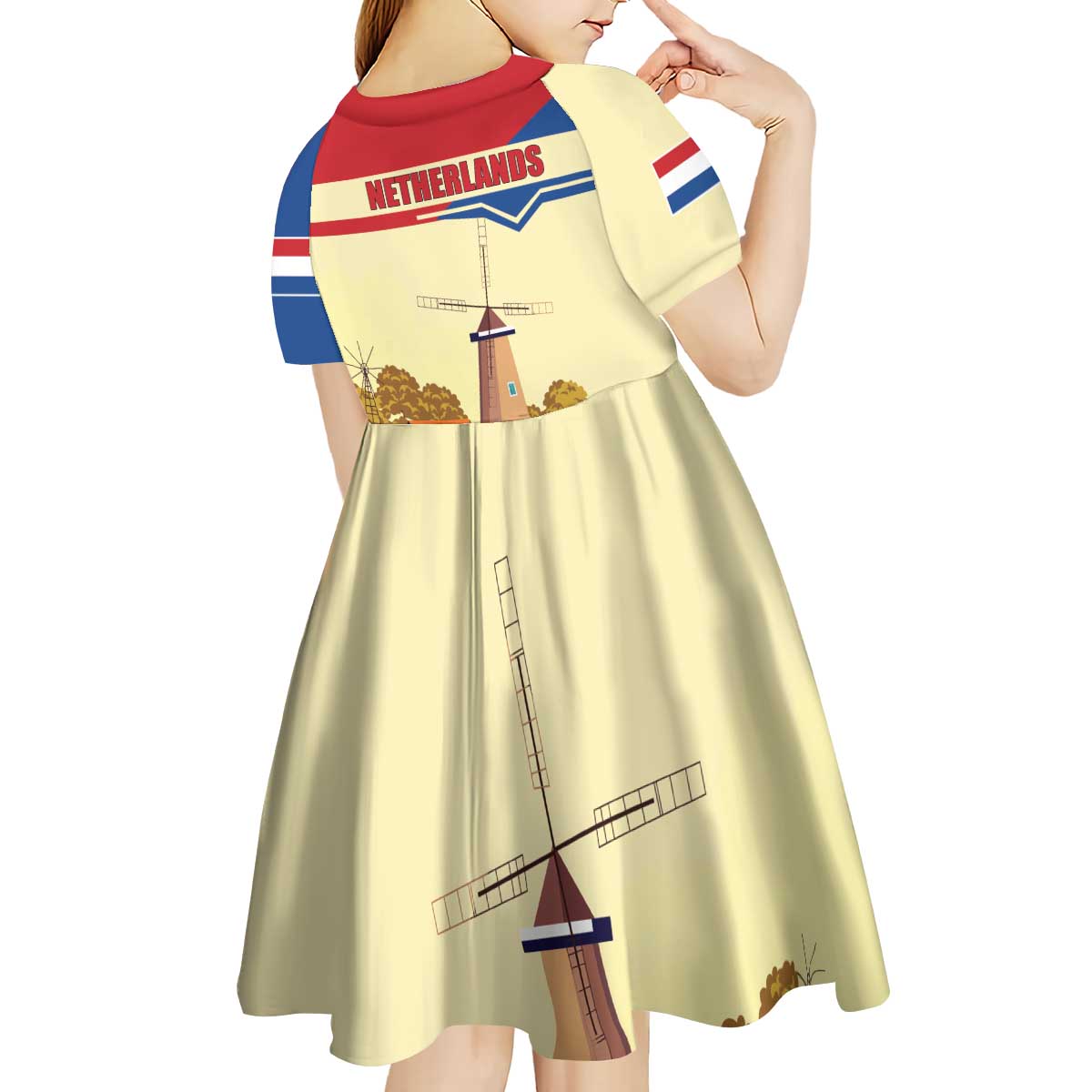 Netherlands Lion and Knight Kid Short Sleeve Dress Tulips and Windmills