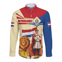 Netherlands Lion and Knight Long Sleeve Button Shirt Tulips and Windmills