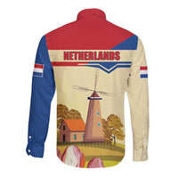 Netherlands Lion and Knight Long Sleeve Button Shirt Tulips and Windmills