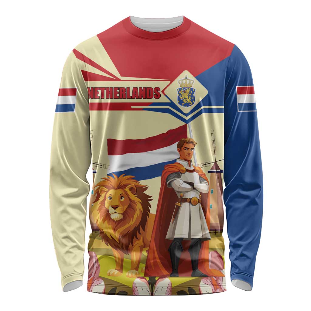 Netherlands Lion and Knight Long Sleeve Shirt Tulips and Windmills