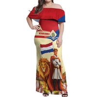 Netherlands Lion and Knight Off Shoulder Maxi Dress Tulips and Windmills