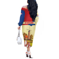 Netherlands Lion and Knight Off The Shoulder Long Sleeve Dress Tulips and Windmills