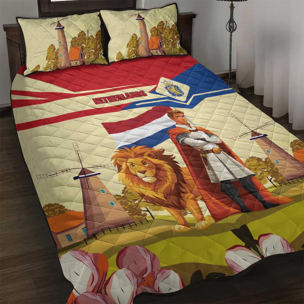 Netherlands Lion and Knight Quilt Bed Set Tulips and Windmills