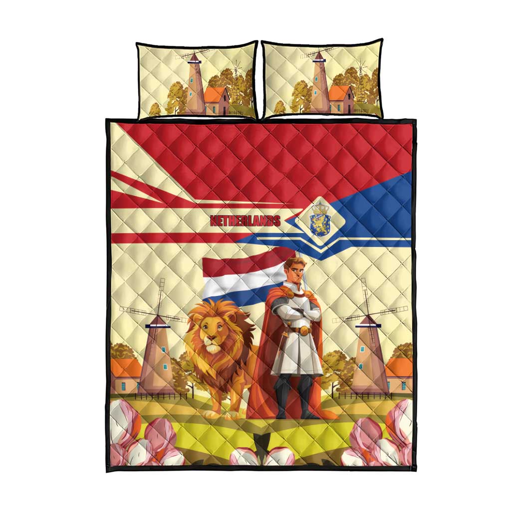 Netherlands Lion and Knight Quilt Bed Set Tulips and Windmills
