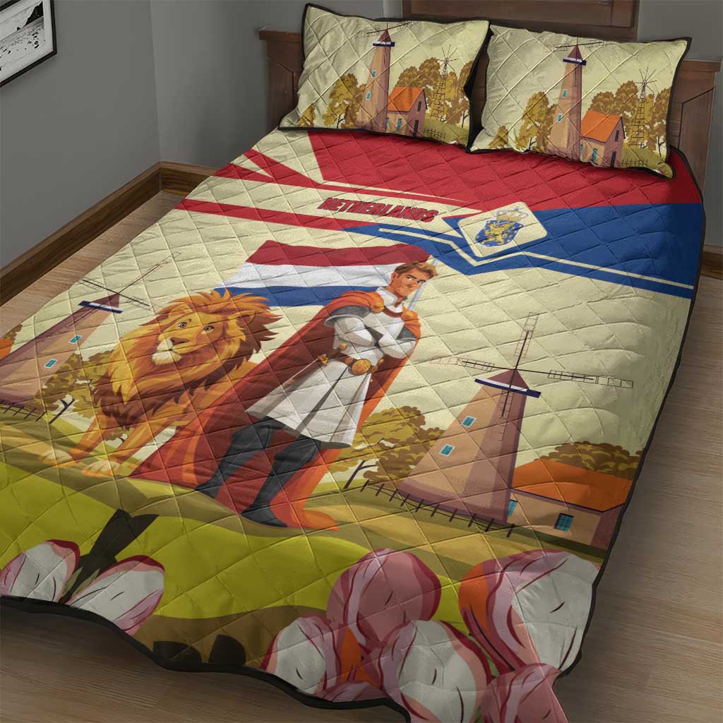 Netherlands Lion and Knight Quilt Bed Set Tulips and Windmills