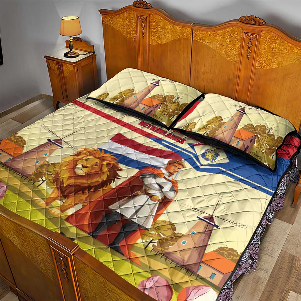 Netherlands Lion and Knight Quilt Bed Set Tulips and Windmills