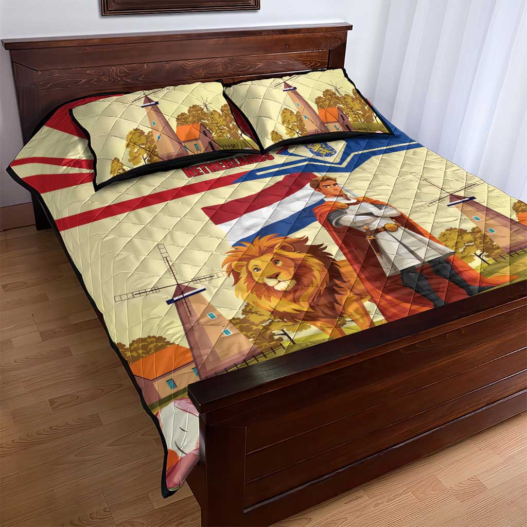 Netherlands Lion and Knight Quilt Bed Set Tulips and Windmills