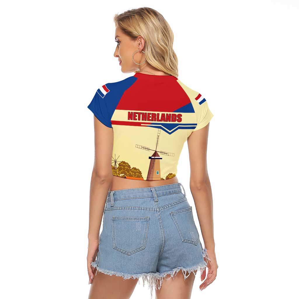 Netherlands Lion and Knight Raglan Cropped T Shirt Tulips and Windmills