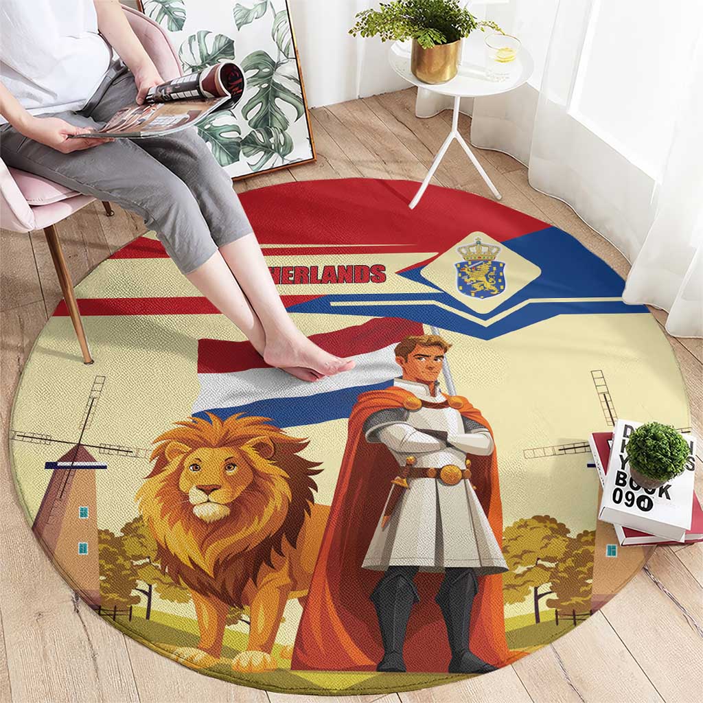 Netherlands Lion and Knight Round Carpet Tulips and Windmills