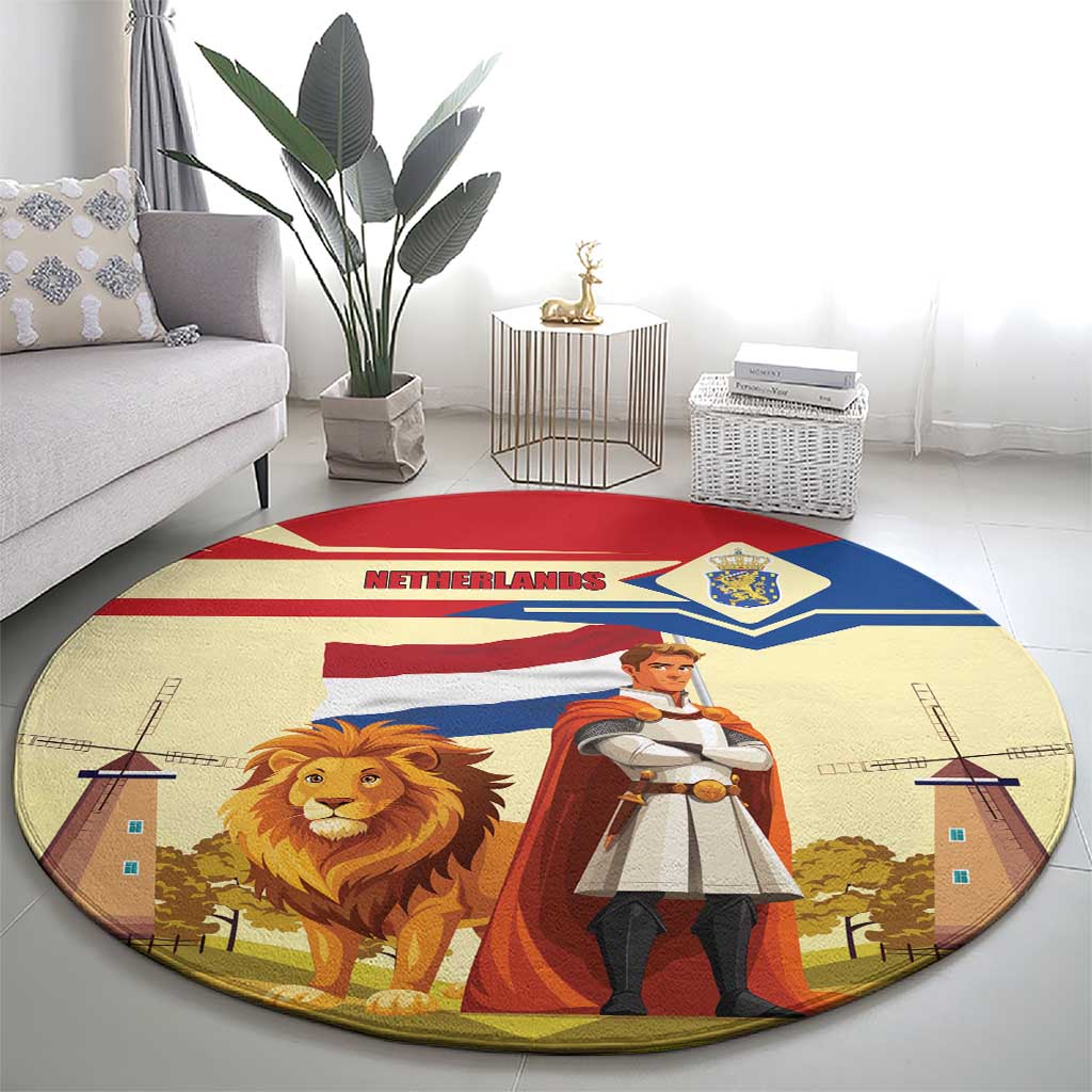 Netherlands Lion and Knight Round Carpet Tulips and Windmills