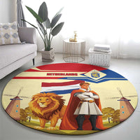 Netherlands Lion and Knight Round Carpet Tulips and Windmills