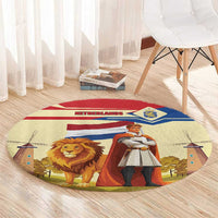 Netherlands Lion and Knight Round Carpet Tulips and Windmills