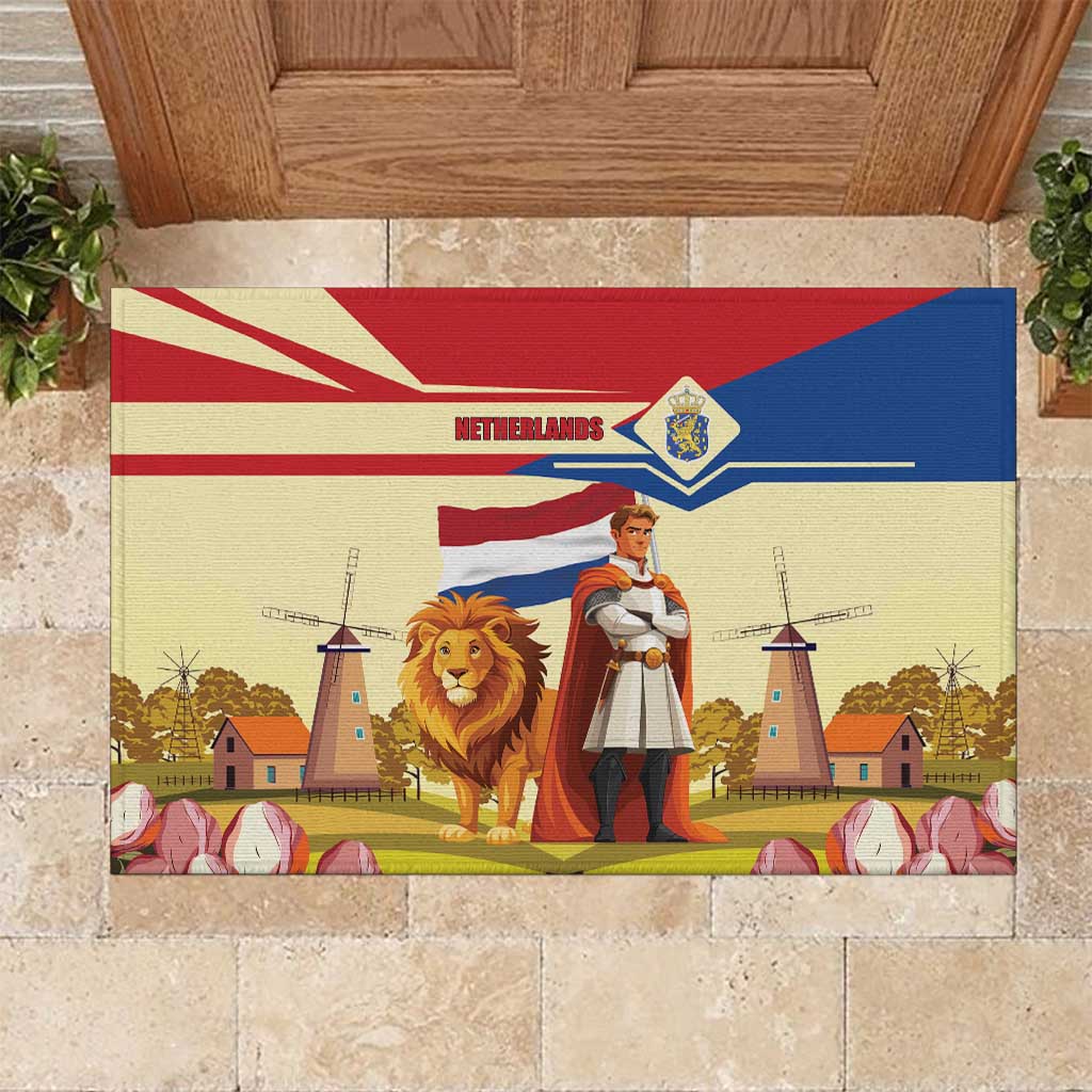 Netherlands Lion and Knight Rubber Doormat Tulips and Windmills