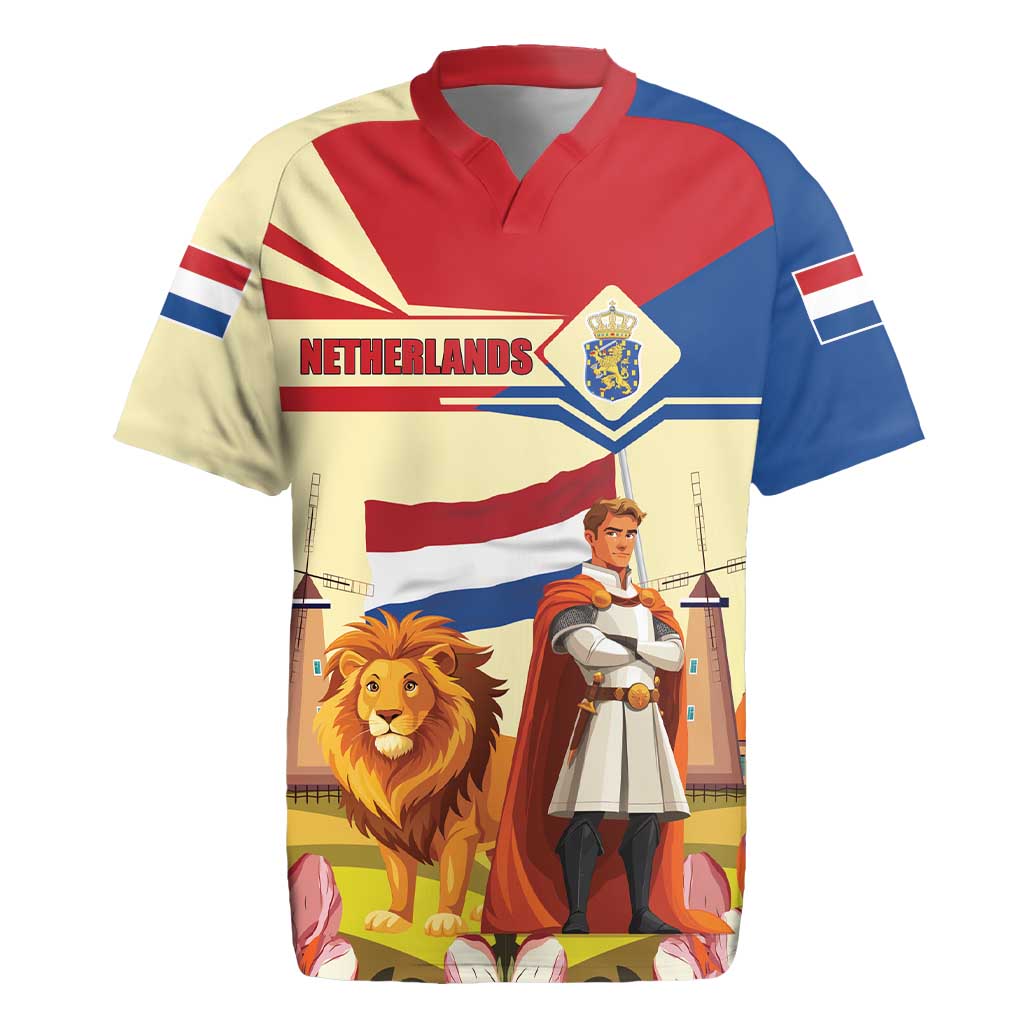 Netherlands Lion and Knight Rugby Jersey Tulips and Windmills