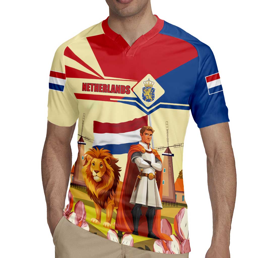 Netherlands Lion and Knight Rugby Jersey Tulips and Windmills