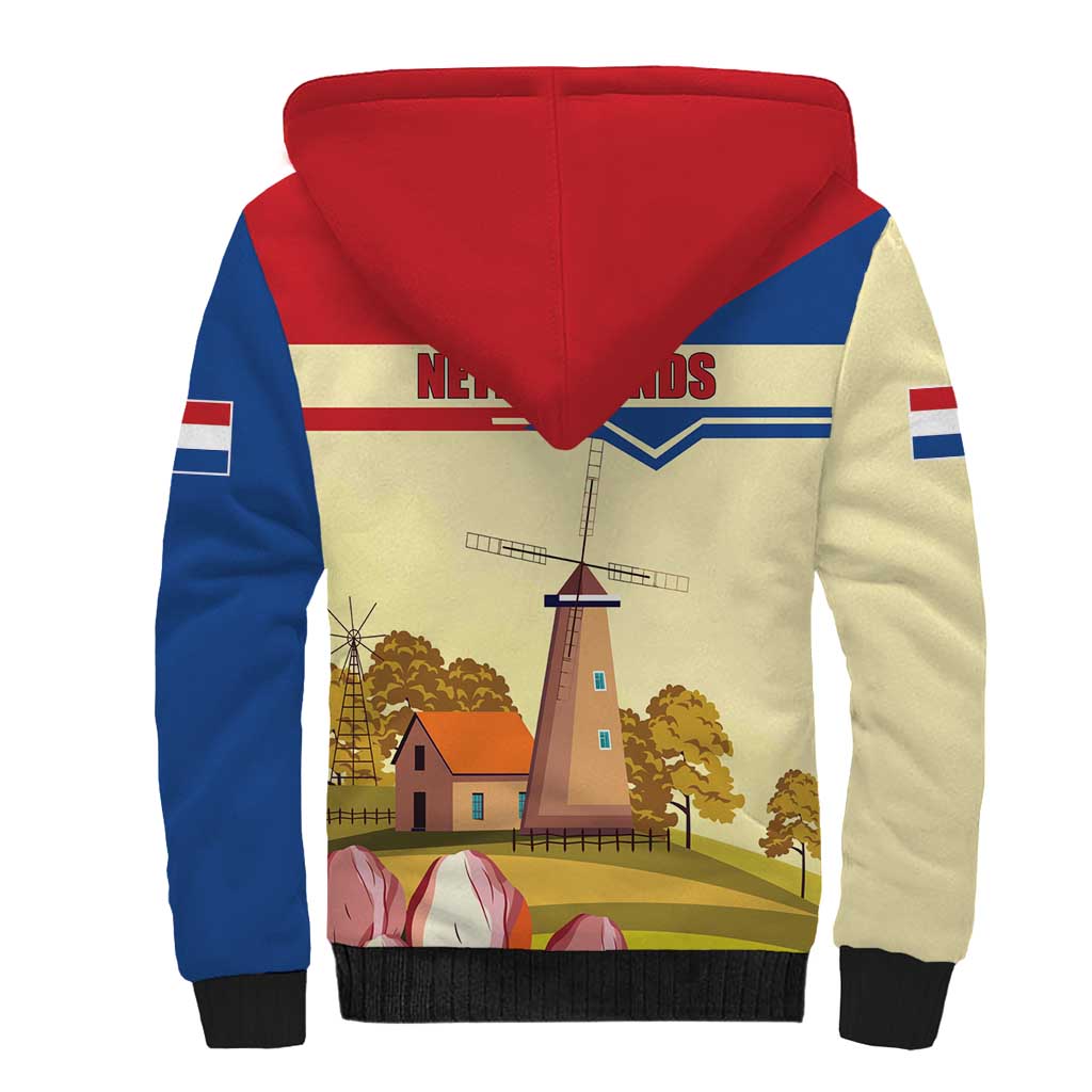 Netherlands Lion and Knight Sherpa Hoodie Tulips and Windmills