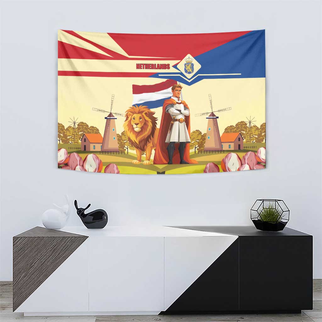 Netherlands Lion and Knight Tapestry Tulips and Windmills