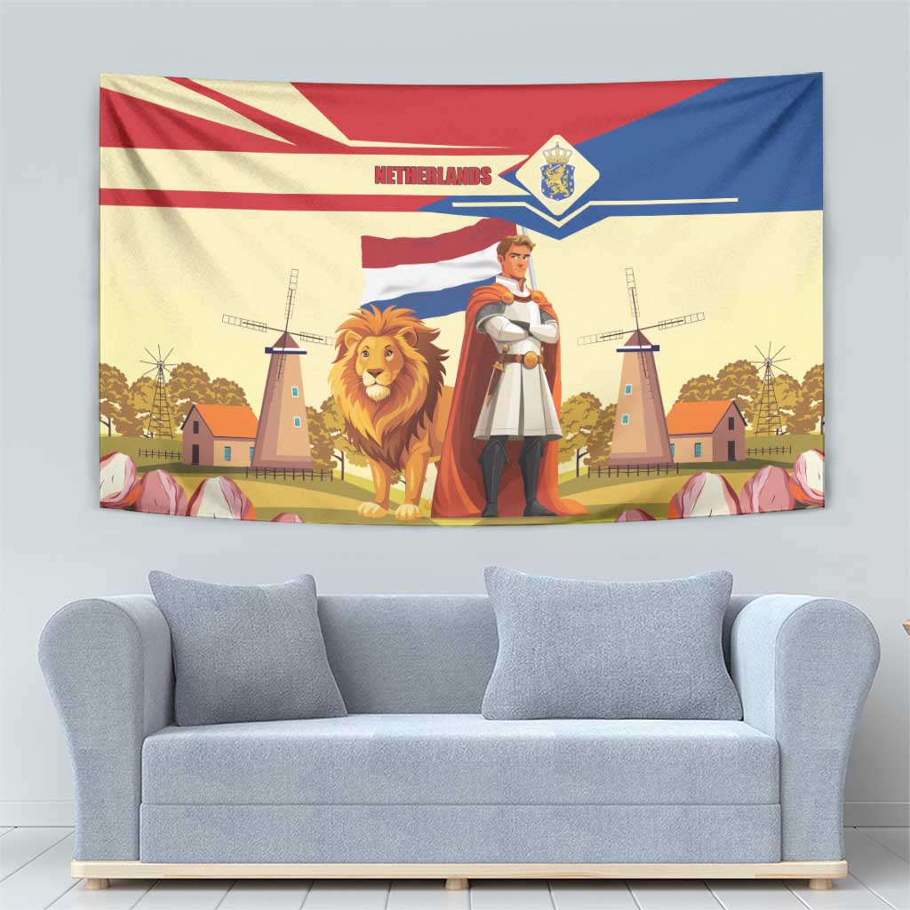 Netherlands Lion and Knight Tapestry Tulips and Windmills