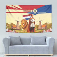 Netherlands Lion and Knight Tapestry Tulips and Windmills