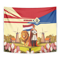 Netherlands Lion and Knight Tapestry Tulips and Windmills