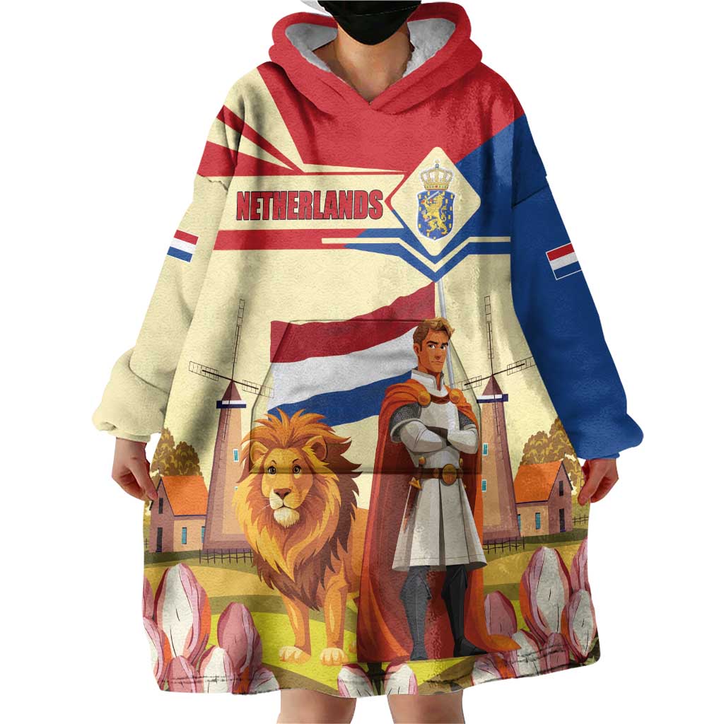 Netherlands Lion and Knight Wearable Blanket Hoodie Tulips and Windmills