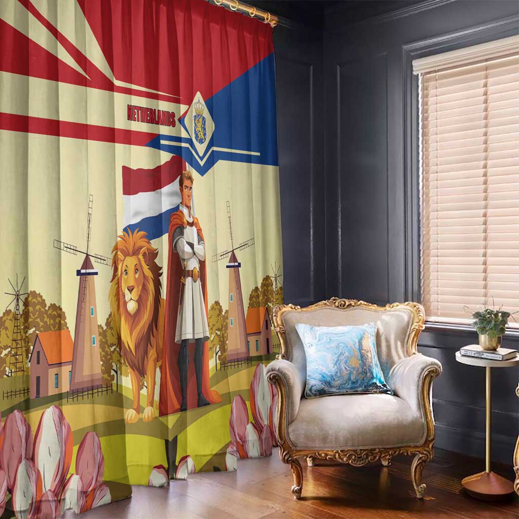 Netherlands Lion and Knight Window Curtain Tulips and Windmills