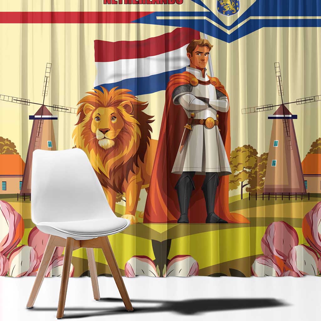 Netherlands Lion and Knight Window Curtain Tulips and Windmills