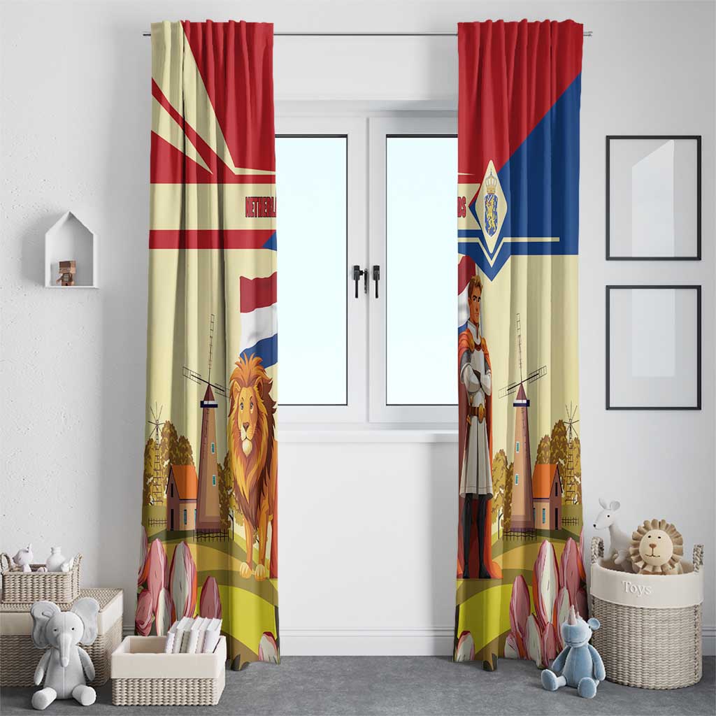 Netherlands Lion and Knight Window Curtain Tulips and Windmills