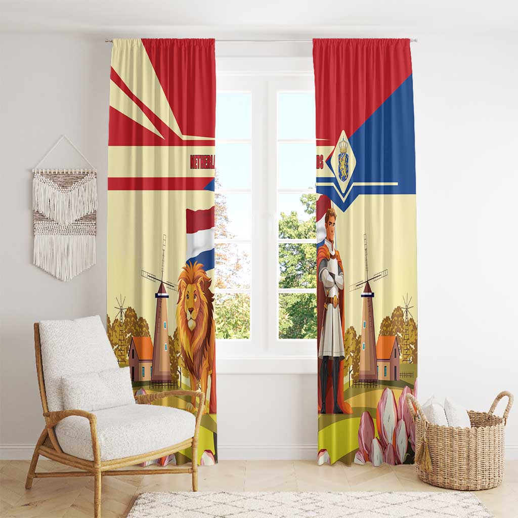 Netherlands Lion and Knight Window Curtain Tulips and Windmills