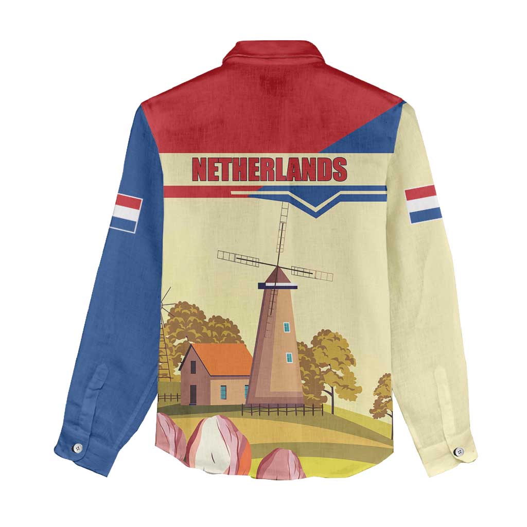 Netherlands Lion and Knight Women Casual Shirt Tulips and Windmills