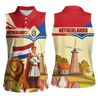 Netherlands Lion and Knight Women Sleeveless Polo Shirt Tulips and Windmills
