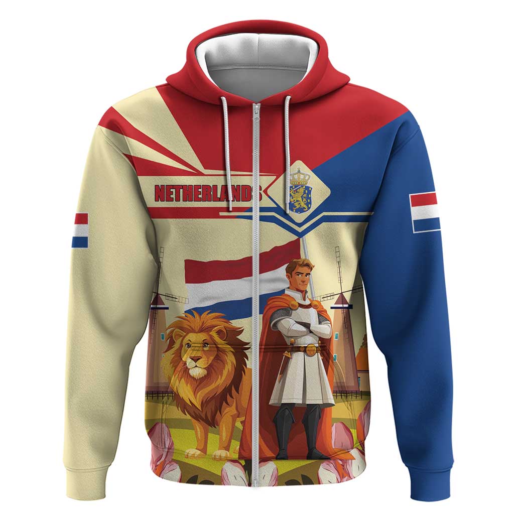 Netherlands Lion and Knight Zip Hoodie Tulips and Windmills