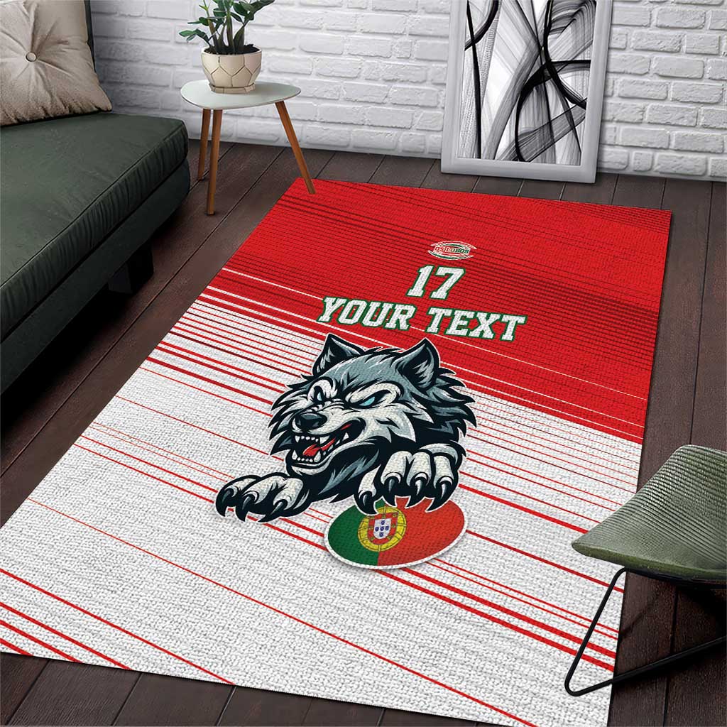 Custom Portugal Rugby Go Champions Area Rug Wolf Mascot Style