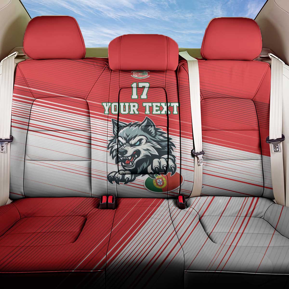 Custom Portugal Rugby Go Champions Back Car Seat Cover Wolf Mascot Style