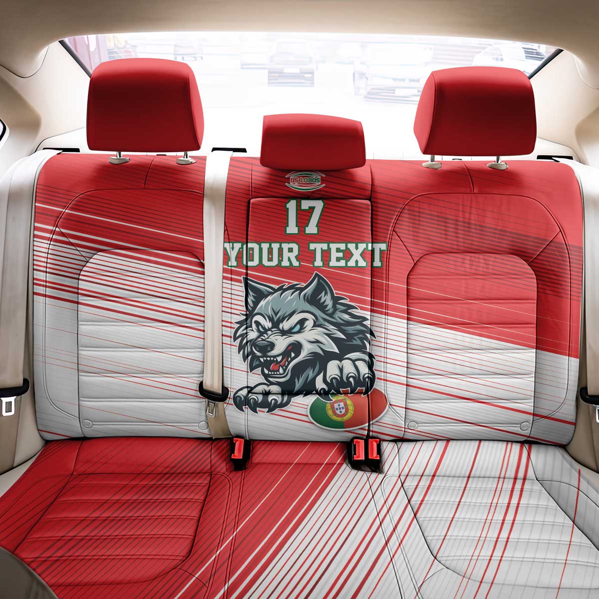 Custom Portugal Rugby Go Champions Back Car Seat Cover Wolf Mascot Style