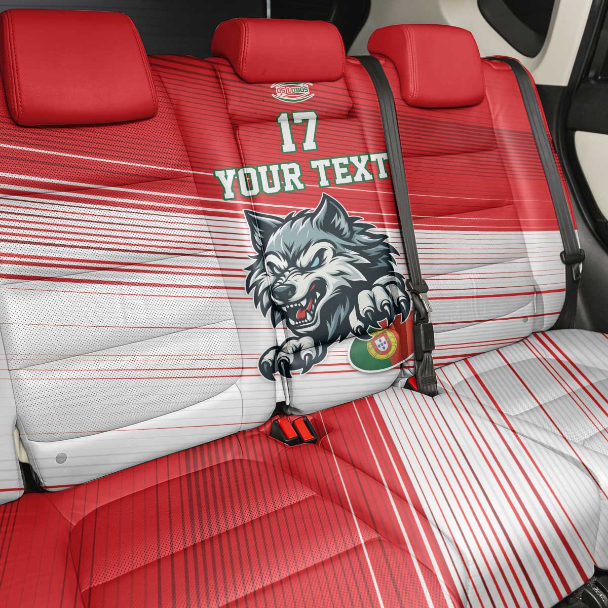 Custom Portugal Rugby Go Champions Back Car Seat Cover Wolf Mascot Style