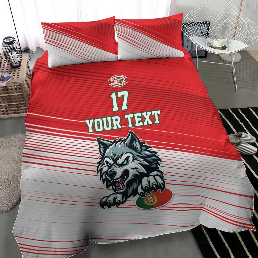 Custom Portugal Rugby Go Champions Bedding Set Wolf Mascot Style