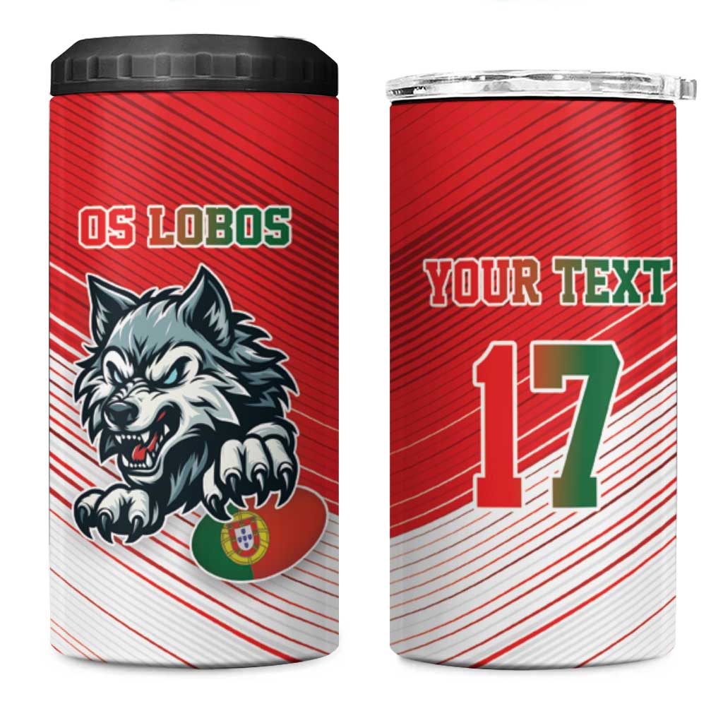 Custom Portugal Rugby Go Champions 4 in 1 Can Cooler Tumbler Wolf Mascot Style