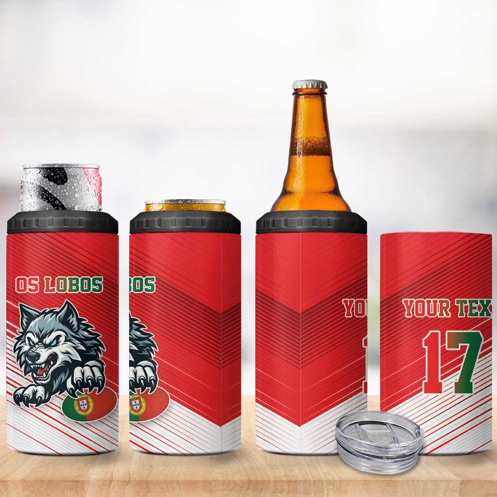 Custom Portugal Rugby Go Champions 4 in 1 Can Cooler Tumbler Wolf Mascot Style