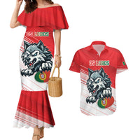 Custom Portugal Rugby Go Champions Couples Matching Mermaid Dress and Hawaiian Shirt Wolf Mascot Style