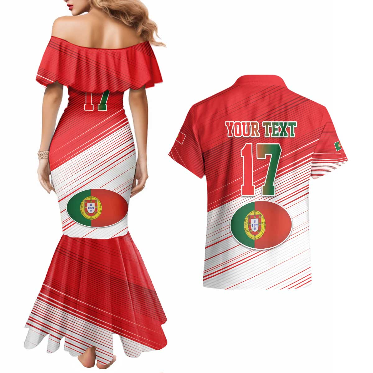 Custom Portugal Rugby Go Champions Couples Matching Mermaid Dress and Hawaiian Shirt Wolf Mascot Style
